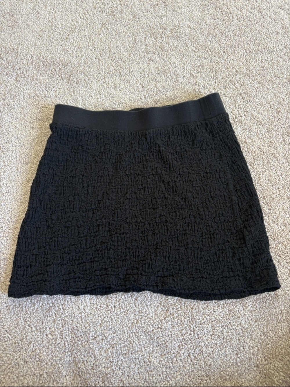 Black Textured Mini Skirt with Elastic Waistband